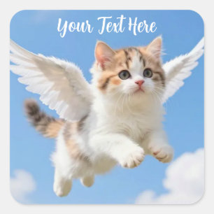 Pegatina Cuadrada Gatito Volador Adorable Calico Tabby Cielo Azul