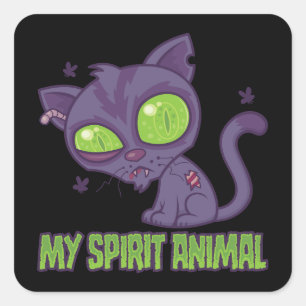 Pegatina Cuadrada Gatito Zombi es mi Animal Espiritual
