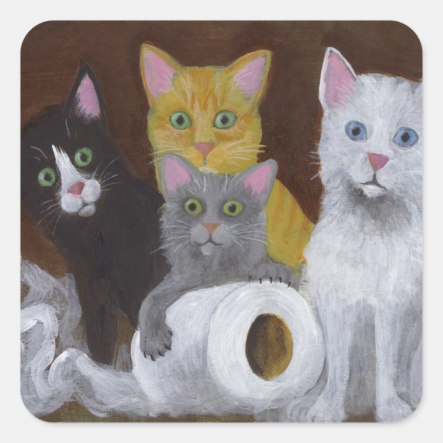 Pegatina Cuadrada Gatitos juguetones (Anverso)
