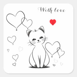 Pegatina Cuadrada Gatitos y corazones, personalizados