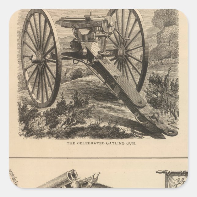 Pegatina Cuadrada Gatling Gun Company Schuyler, Hartley y Graham (Anverso)