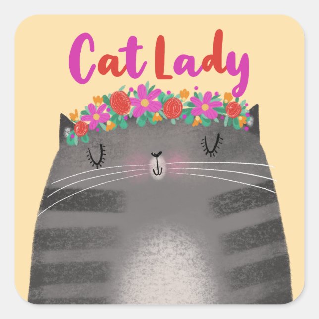 Pegatina Cuadrada Gato (Anverso)