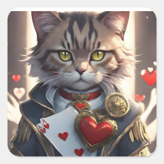 Pegatina Cuadrada Gato Ace of Hearts