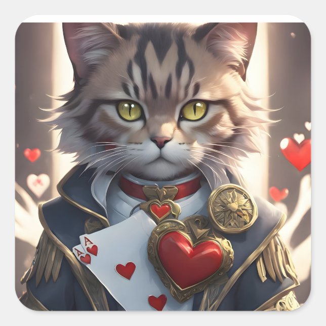 Pegatina Cuadrada Gato Ace of Hearts (Anverso)