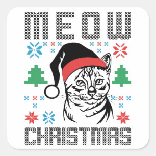 Pegatina Cuadrada Gato Adorable Meow Navidad Gatito Mamá Papá