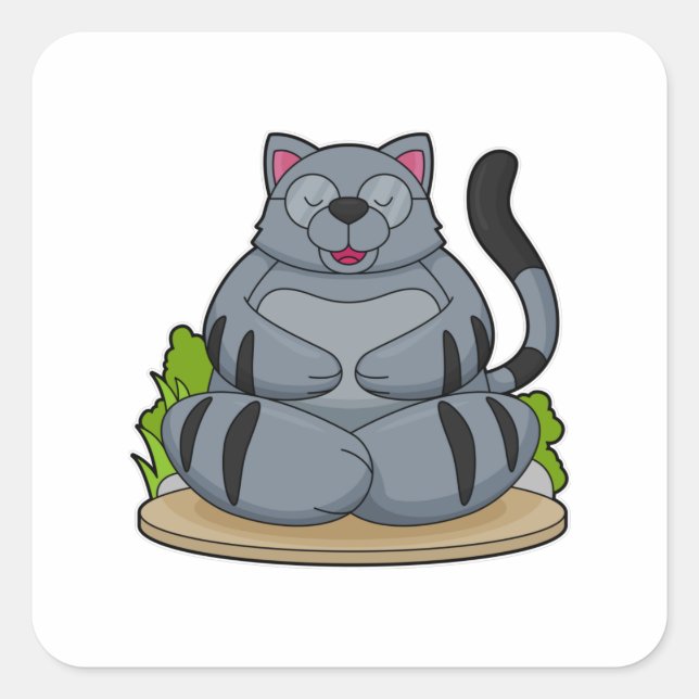 Pegatina Cuadrada Gato al gimnasio del yoga (Anverso)