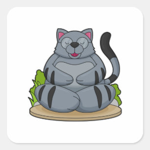Pegatina Cuadrada Gato al gimnasio del yoga