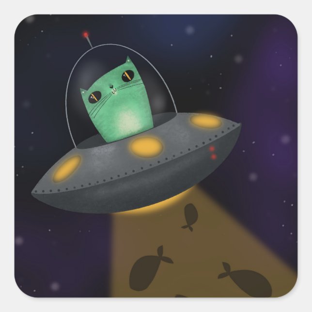 Pegatina Cuadrada Gato Alien (Anverso)