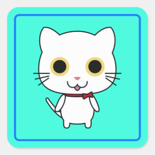 Pegatina Cuadrada Gato Antropomórfico Blanco Clipart