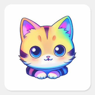 Pegatina Cuadrada Gato arcoiris lindo