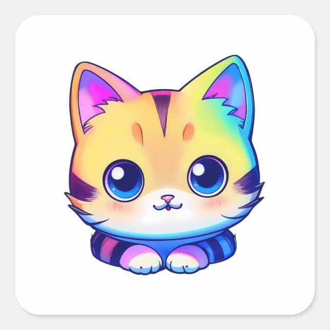 Pegatina Cuadrada Gato arcoiris lindo (Anverso)