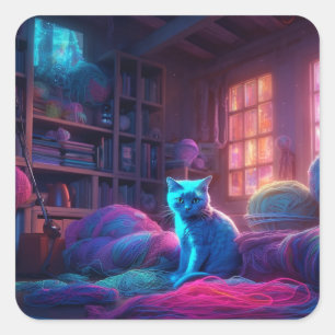 Pegatina Cuadrada Gato artístico