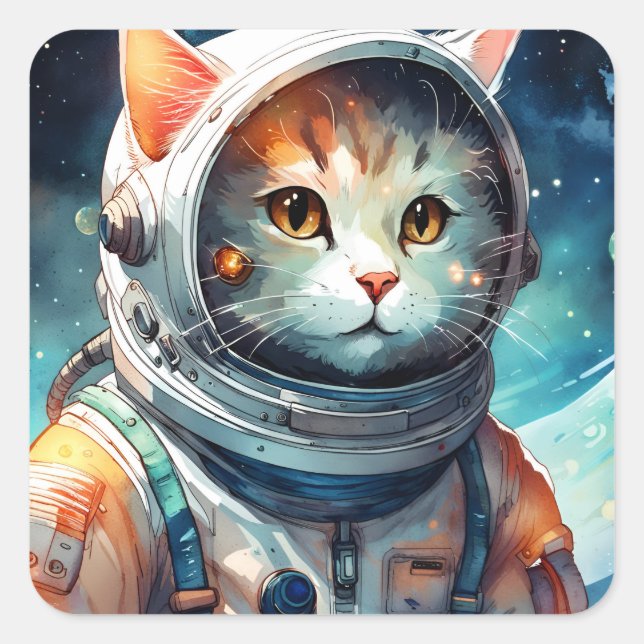 Pegatina Cuadrada Gato astronauta adorable (Anverso)