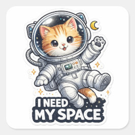 Pegatina Cuadrada Gato Astronauta Divertido Necesito Mi Espacio Lind