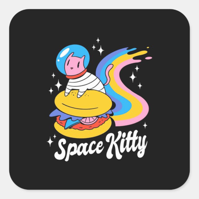 Pegatina Cuadrada Gato astronauta espacial (Anverso)