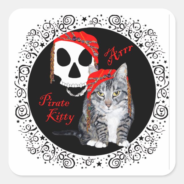 Pegatina Cuadrada Gato atigrado de Halloween (Anverso)