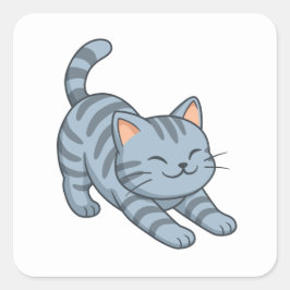 Pegatina Cuadrada Gato atigrado gris estirándose