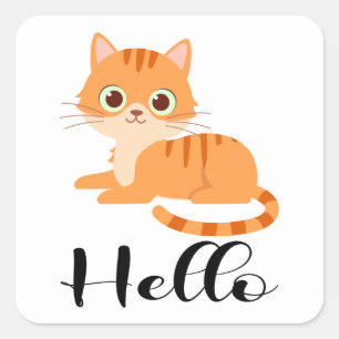 Pegatina Cuadrada Gato Atigrado Naranja Gatito Lindo Dibujo Animado 
