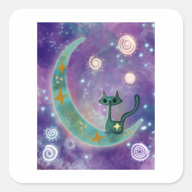 Pegatina Cuadrada Gato atómico celeste (Anverso)