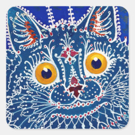 Pegatina Cuadrada Gato azul psicodélico de Louis Wain