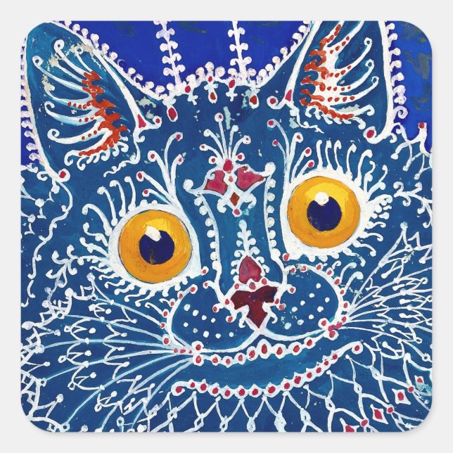 Pegatina Cuadrada Gato azul psicodélico de Louis Wain (Anverso)