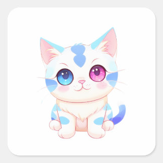 Pegatina Cuadrada Gato azul y rosa adorable