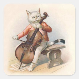 Pegatina Cuadrada Gato blanco antropomórfico jugando a Cello