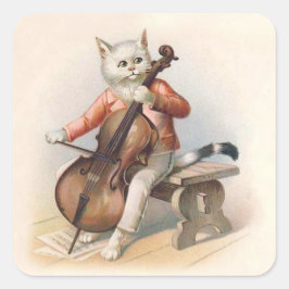 Pegatina Cuadrada Gato blanco antropomórfico jugando a Cello
