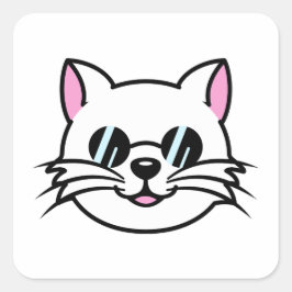 Pegatina Cuadrada Gato blanco con gafas negras / gafas de sol
