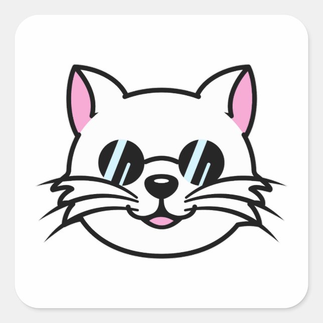 Pegatina Cuadrada Gato blanco con gafas negras / gafas de sol (Anverso)