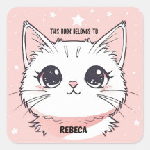 Gato Blanco Lindo Estrellas Rosas