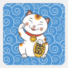 Pegatina Cuadrada Gato calico japonés afortunado | Maneki Neko