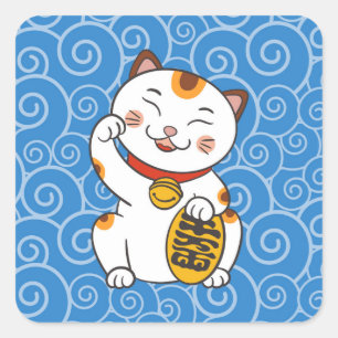 Pegatina Cuadrada Gato calico japonés afortunado   Maneki Neko