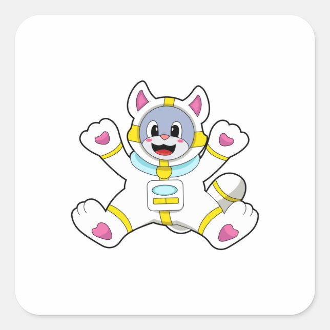 Pegatina Cuadrada Gato como astronauta en traje (Anverso)