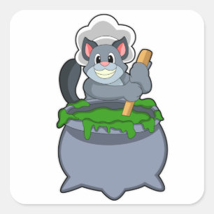 Pegatina Cuadrada Gato como cocinar con poción mágica