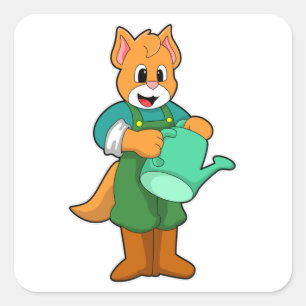 Pegatina Cuadrada Gato como granjero con agua