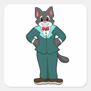 Pegatina Cuadrada Gato como novio con traje y cinta