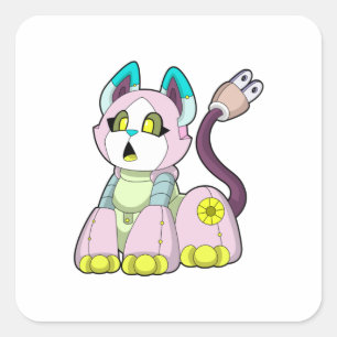 Pegatina Cuadrada Gato como robot