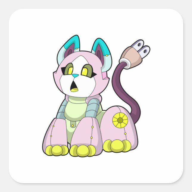 Pegatina Cuadrada Gato como robot (Anverso)