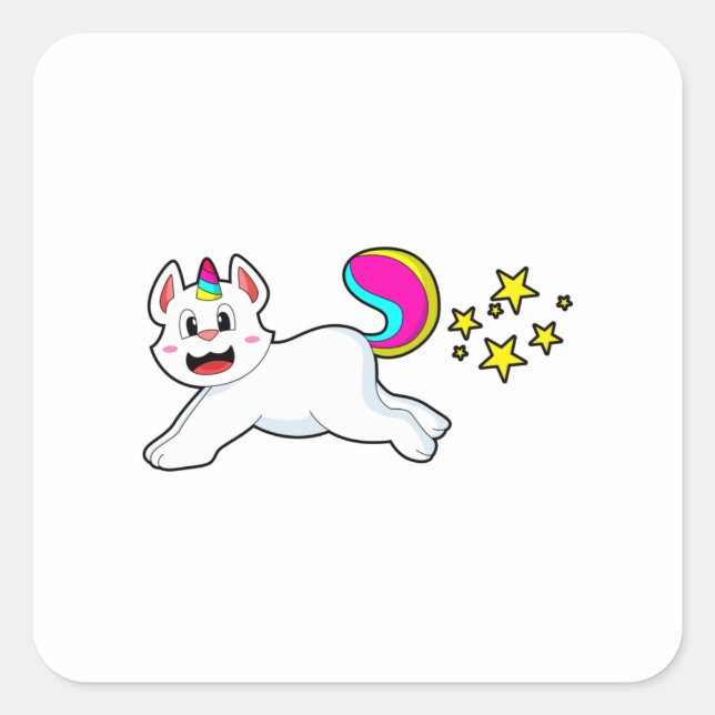 Pegatina Cuadrada Gato como unicornio (Anverso)