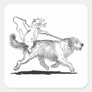 Pegatina Cuadrada Gato con acero de perro oxidado