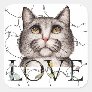 Pegatina Cuadrada Gato con amor en los ojos