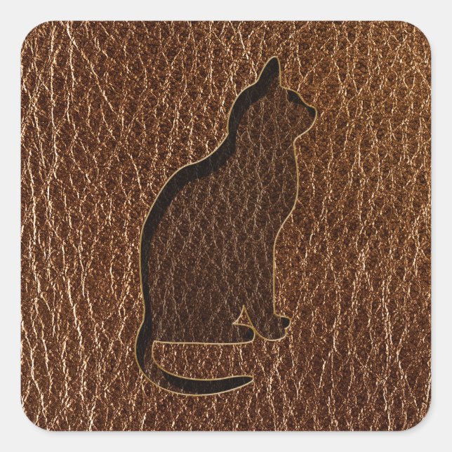 Pegatina Cuadrada Gato con aspecto de cuero (Anverso)