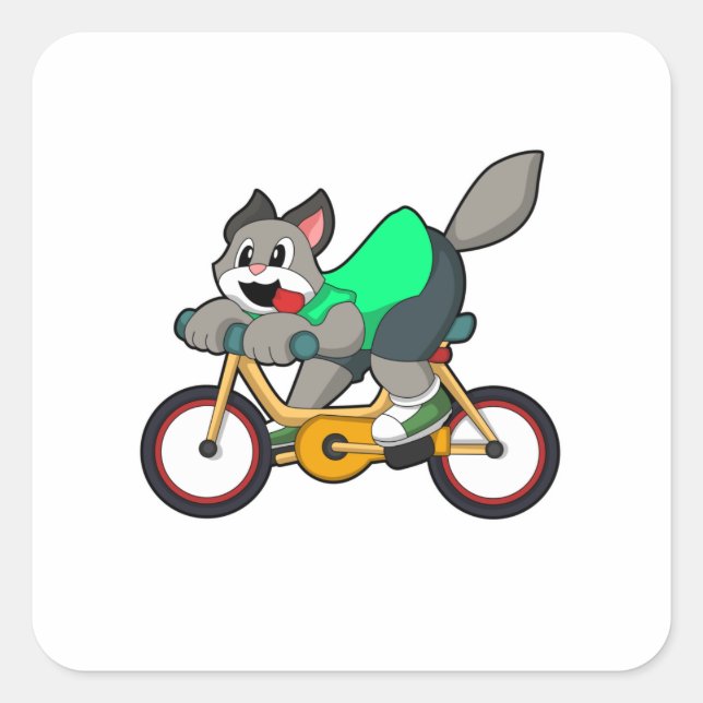 Pegatina Cuadrada Gato con bicicleta (Anverso)