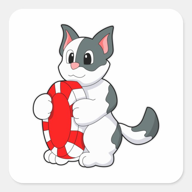Pegatina Cuadrada Gato con chip de póker (Anverso)