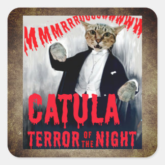 Pegatina Cuadrada Gato con disfraz de Drácula