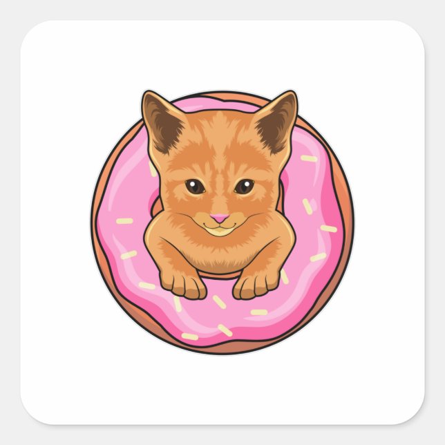 Pegatina Cuadrada Gato con donut (Anverso)