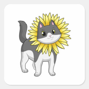 Pegatina Cuadrada Gato con girasol
