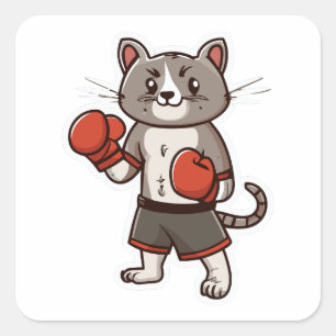 Pegatina Cuadrada Gato con guantes de boxeo