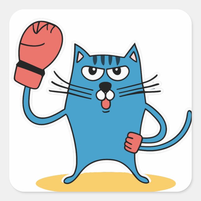 Pegatina Cuadrada Gato con guantes de boxeo (Anverso)